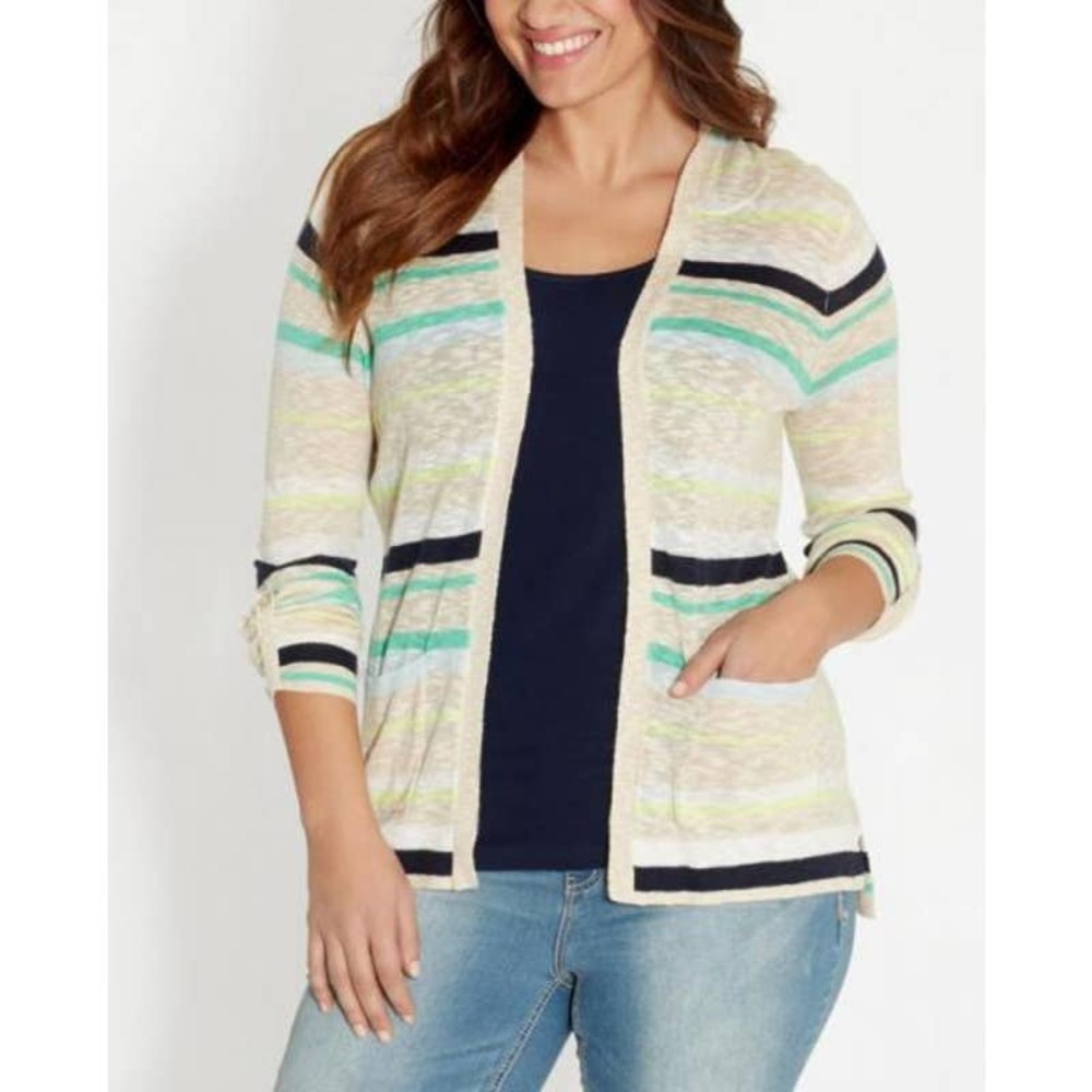 Maurices 2X Striped Hooded Open Front Cardigan Cotton Blend Plus Size